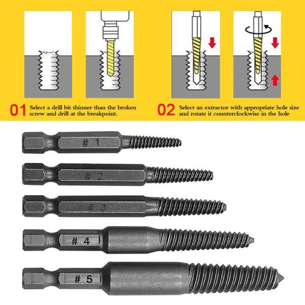 5PCS Skruvutdragare Centerborr Bits Guide Set Trasig Skadad 5PCS