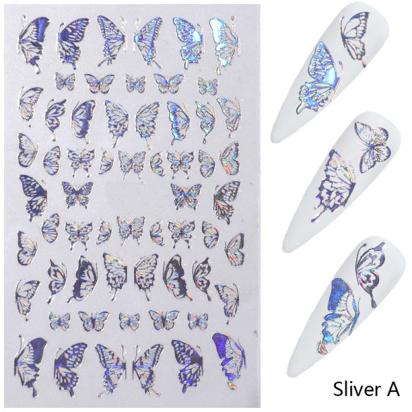 Butterfly Nail Art Stickers Nageldekaler Dekorationer DIY Manicu Silver A