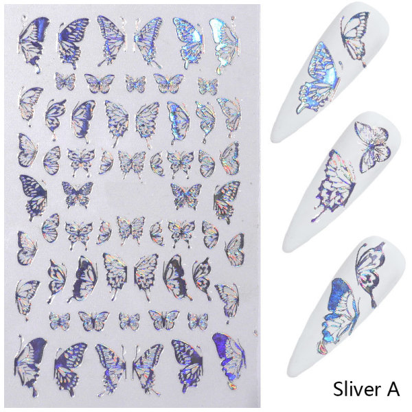 Butterfly Nail Art Tarrat Nail Decals Koristeet Tee-se-itse Manicu Silver A