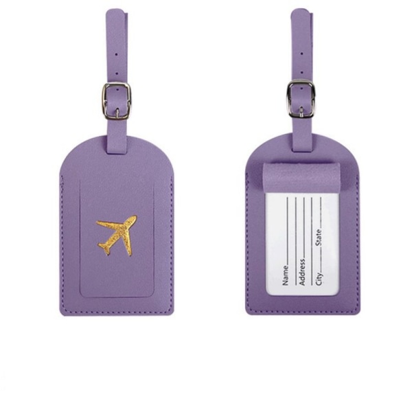 1st Kvinnor Män PU Läder Bagage Tag Resväska Identifiering Etikett Purple