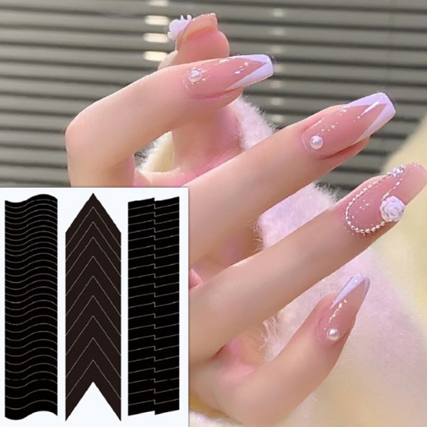 Nail Art Form Fransk Stencil Inkjet Mall Nail Stickers Mani H308