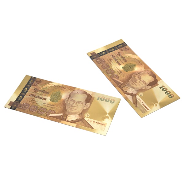 Thailand Banknote 1000 Baht i 24k Guld Papir Penge Plast Fra Gold