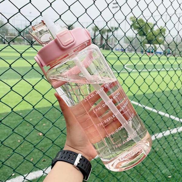 2 liters vandflaske med halm kvindekande Piger bærbar Trave Pink