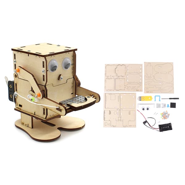 Robot, der spiser mønter, træ DIY-model, undervisning, læring, STEM-projekt one size