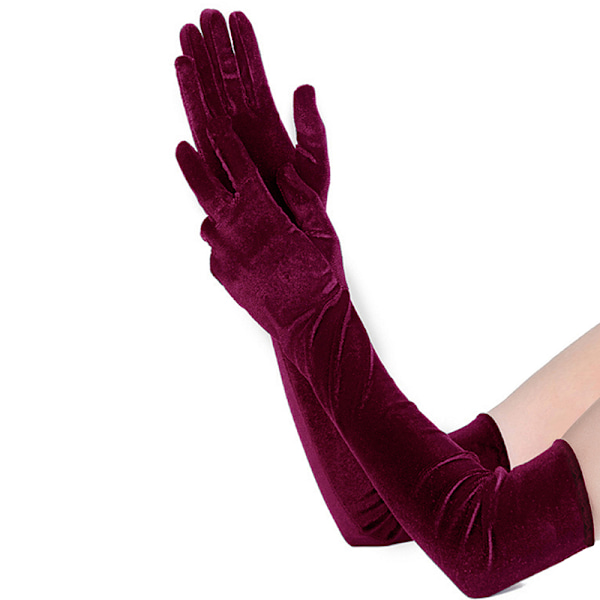Xmas Noble Bankettklänning i Sammet med Långa Handskar för Kvinnor Wine red