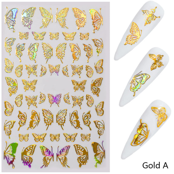 Butterfly Nail Art Stickers Nageldekaler Dekorationer DIY Manicu Gold A
