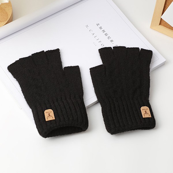 Stickade Tjocka Termiska Halvfingerhandskar Dam Herr Vinter Utomhus Light gray