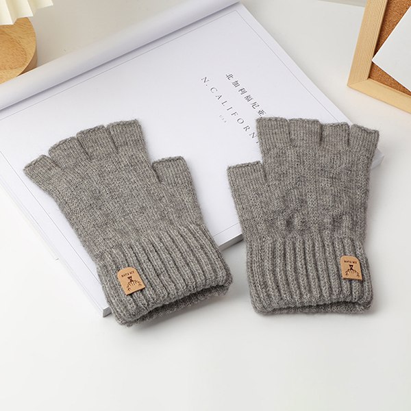 Stickade Tjocka Termiska Halvfingerhandskar Dam Herr Vinter Utomhus Light gray