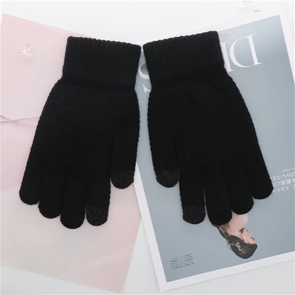 Vinter Touch Handskar Kvinnor Män Varma Tjocka Stretch Stickade Full Finger Gray