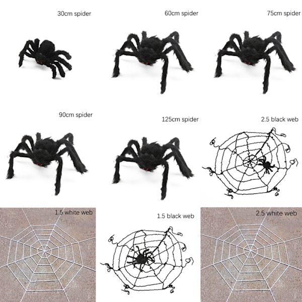 30/60/75/90/125cm Svart Spindel Spindelnät För Halloween Spökhus 1(30cm spider)