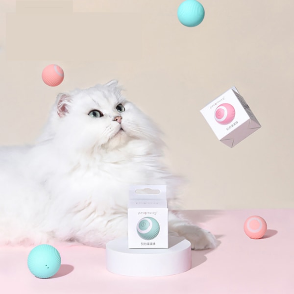 Elektrisk kattbollleksaker Automatisk rullande smarta kattleksaker Self-mo Pink