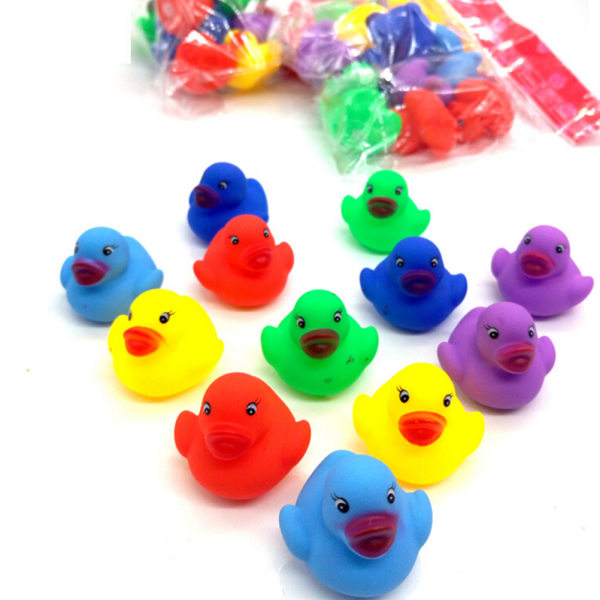12 stk Fargerike babybarn badeleker e Rubber Squeaky Duck D 0 0