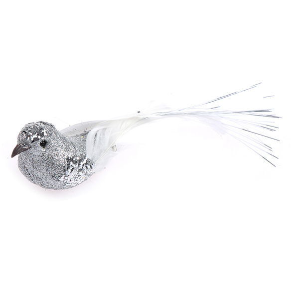 Feathered Glitter Bird Tree Clip On DIy Home Ornament Party Des Silver