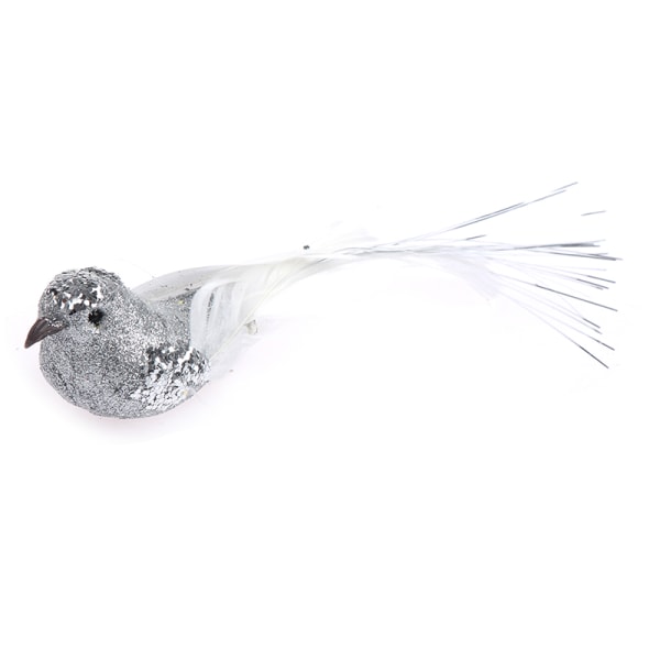 Höyhenpeitteinen Glitter Bird Tree Clip On Diy Home Ornament Party Joulukuu Silver