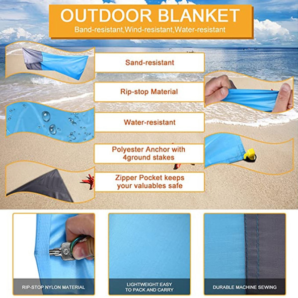200x210cm Pocket Picnic vanntett strandmatte Sandfritt teppe Blue 200*210cm