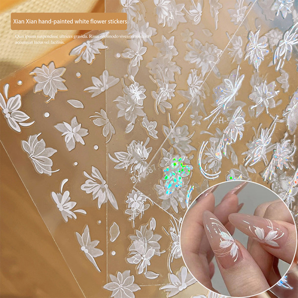 White Magnolia Flower Nail Sticker Enhancement Adhesive Decal D DH-587
