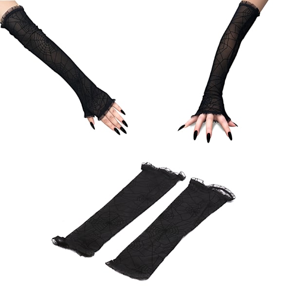 Spindelväv Arm Sleeves Handskar Fancy Dress Up Halloween Kostym