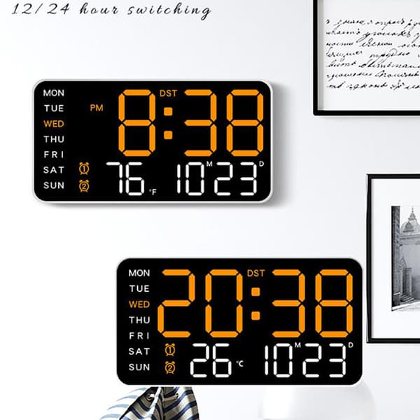 Digital väggklocka Veckodag Datum Temperaturdisplay Röststyrning Green