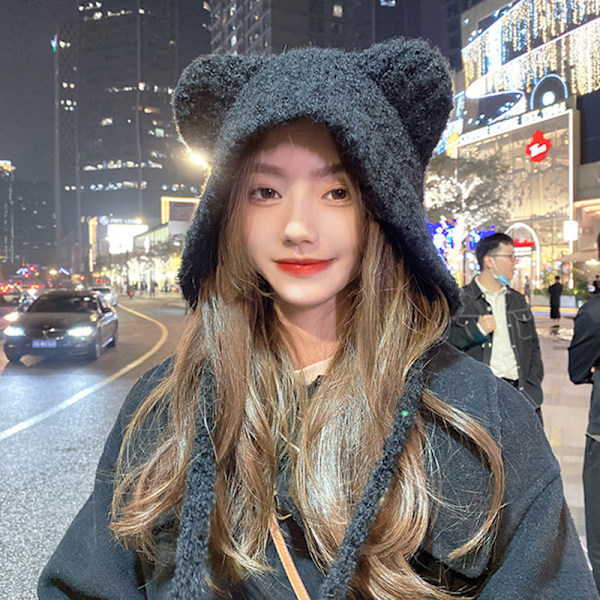 Bjørneøre Ulddue Winter Beanies Varme Snøre Ørebeskyttelse A3