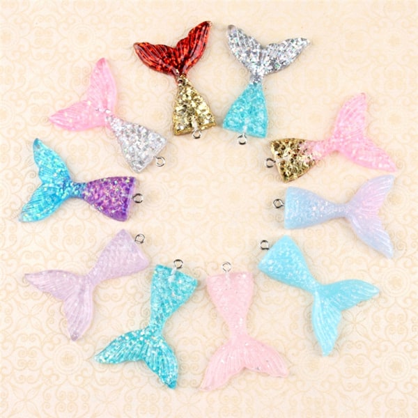 10PCS Mixed Glitter Mermaid Fish Tail Resin DIY Pendant Fit Bra Multicolor