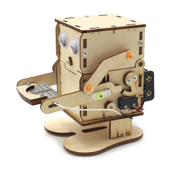 Robot, der spiser mønter, træ DIY-model, undervisning, læring, STEM-projekt one size