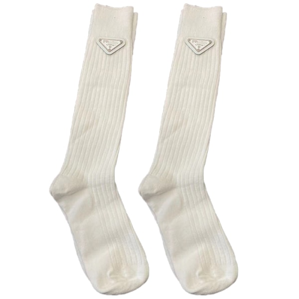 1 Par Ins Style Triangle Label Sort Hvid Lange sokker Simple Le A3