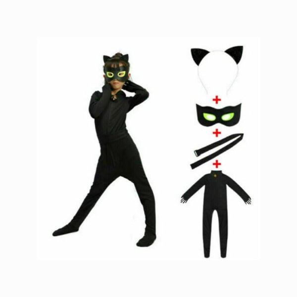 Cosplay Cat Noir Barn Body Black Cat Halloween Set Kids Da black M