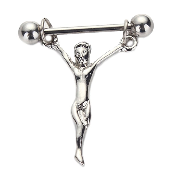 Kirurgisk Stål Mænd Form Nippel Bar Barbell Skjold Ring Krop Pi Silver One Size
