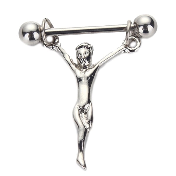 Kirurgisk Stål Menn Form Nippel Bar Barbell Skjold Ring Kropp Pi Silver One Size