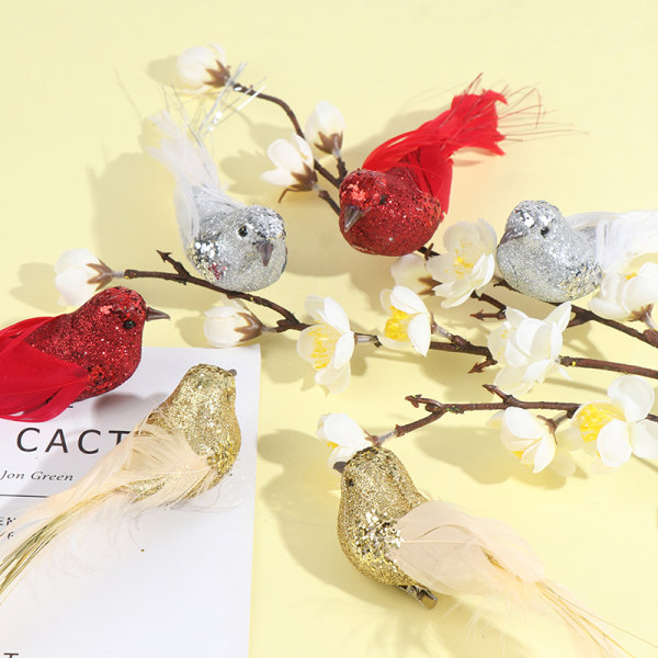 Feathered Glitter Bird Tree Clip On DIy Home Ornament Party Des Gold