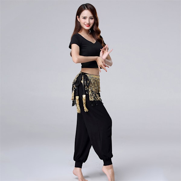 Dans Hip Kjol Paljetter Fringe Kjol Tofs Hip Scarf Rave Skir Black+Silver