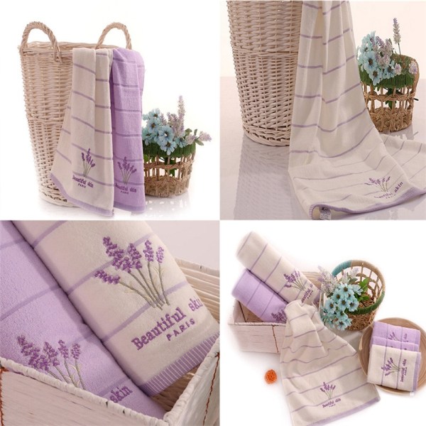 Bomuldsbroderi Lavendel Aromaterapi Blødt Bad Håndansigtstow Purple 34* 74