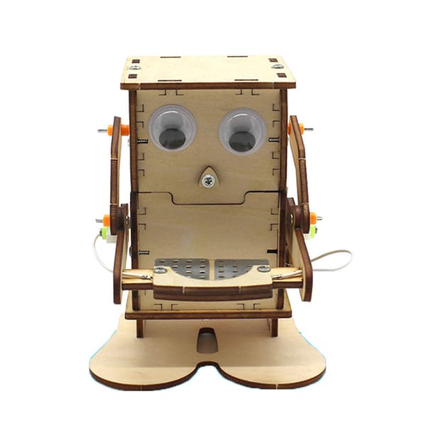 Robot, der spiser mønter, træ DIY-model, undervisning, læring, STEM-projekt one size