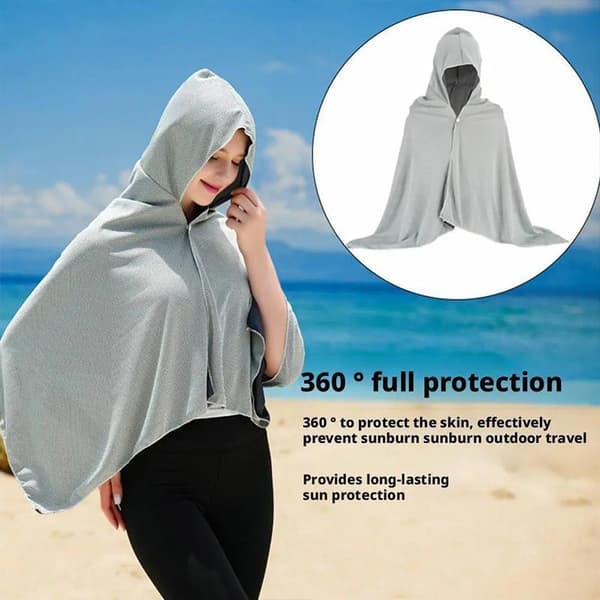 Iskold strandponcho-overtræk, overdimensioneret hættekåbe Deep green one size