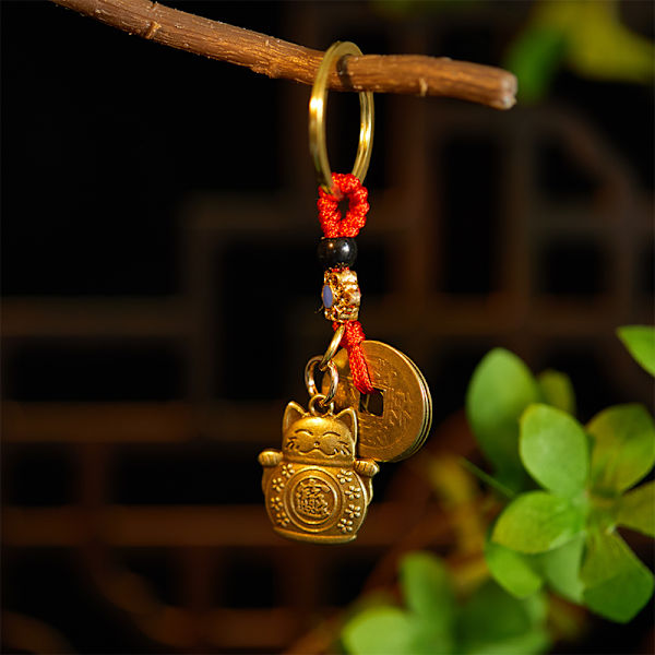 Lucky Cat Five Emperor Coin Messing nøglering vedhæng e Animal Ha one size