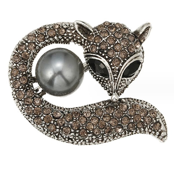 Vintage Lyx Fox Pearl Crystal Badges Brosch För Kvinnor Fashion A1