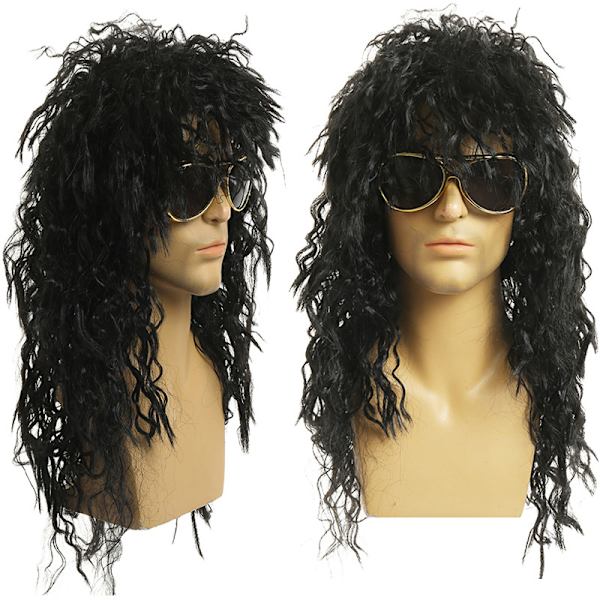 Lång lockig peruk Svart peruk Man Cosplay peruker Puffy Hög fiber För One Size