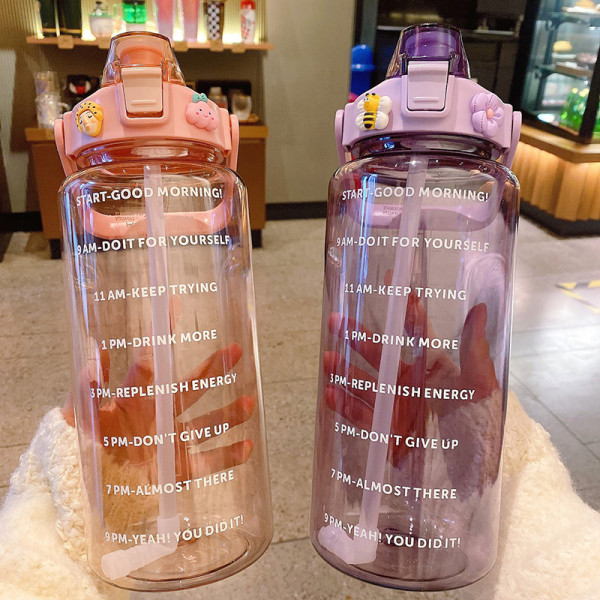 2 liters vandflaske med halm kvindekande Piger bærbar Trave Pink