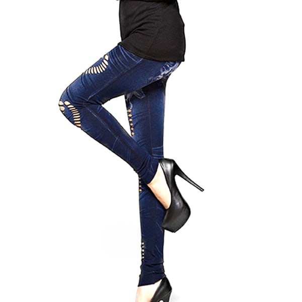 Sexede kvinder Faux Denim Jean Slim Fit Leggings Bukser Bukser Elasti