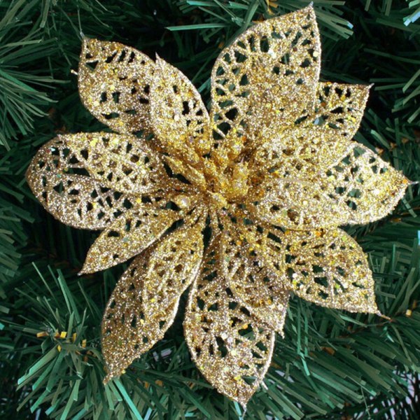 5 st Glitter Hollow Bröllopsfest Dekor Jul Blommor Xmas Gold