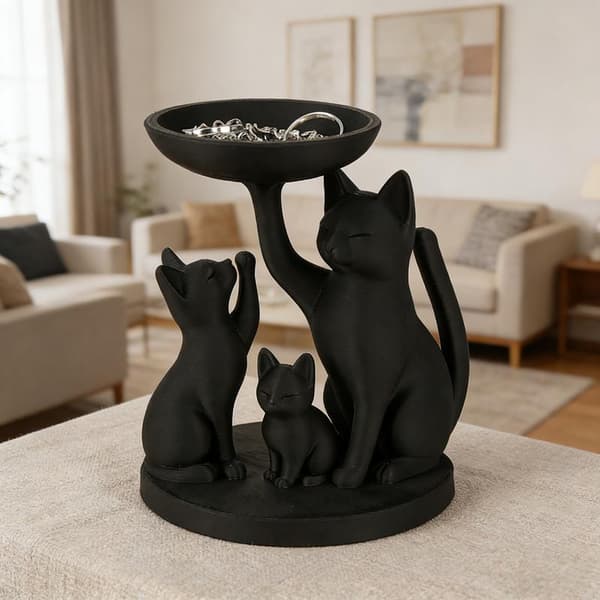 Svart katt smyckesbricka White