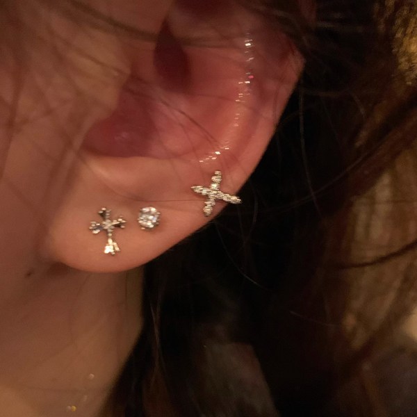 6 Stk/sæt Sølvfarvede Rhinestone Cross Stud Øreringe Til Kvinder ONESIZE