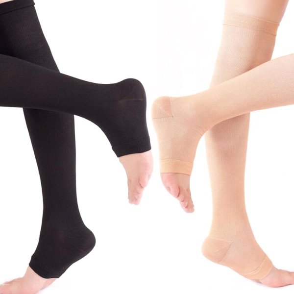 Kompressionsstrumpor Lår Högtrycks Open Toe Varicose Stockin Black