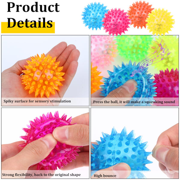 24 Pieces Light Up Bouncy Ball Light up Spike Rubber Ball Senso Blue