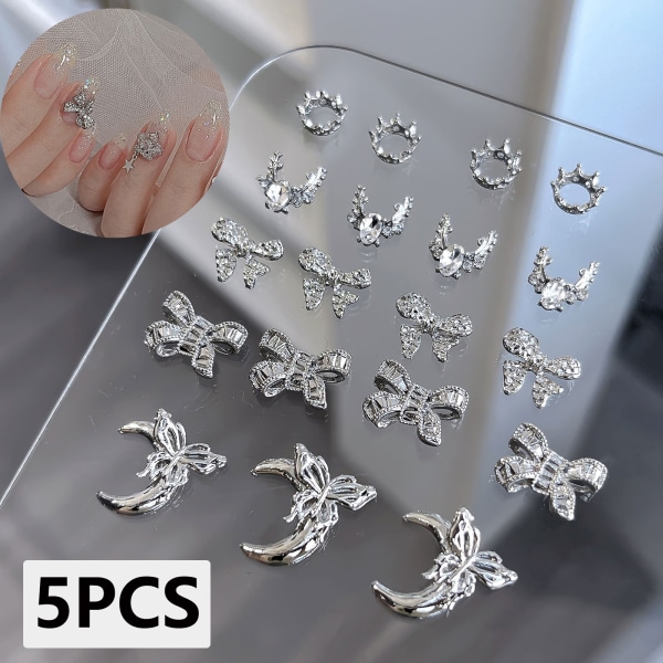 5 kpl 3D Nail Art Crystal Butterfly koristeet Charms DIY Manic D