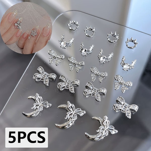 5 STK 3D Nail Art Krystal sommerfugldekorationer Charms DIY Manic C