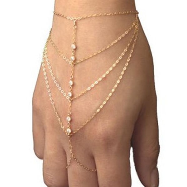 Celebrity Multi Chain Tassel Armbånd Armbånd Slave Finger Ring