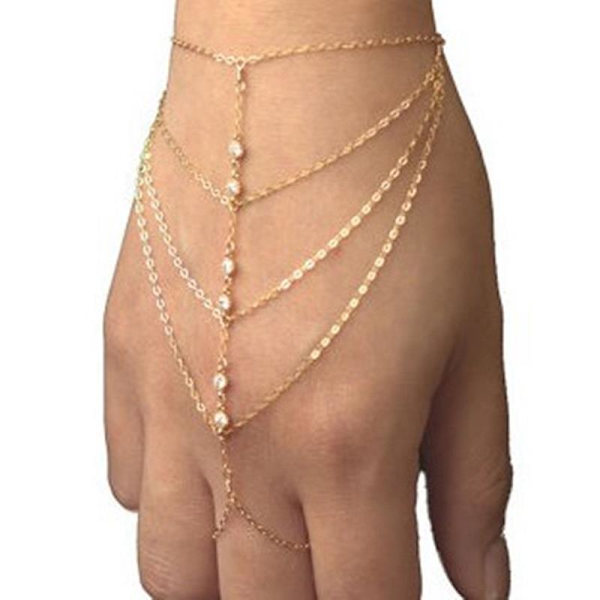 Julkkis Multi Chain Tupsu rannerengas Bangle Slave Finger Ring