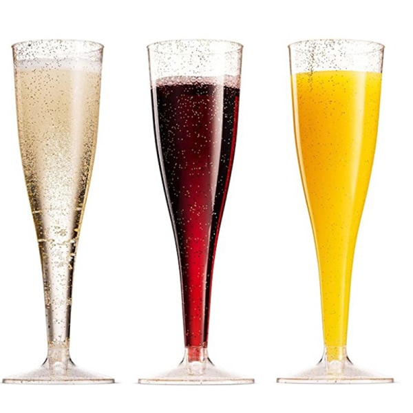 10st Plast Champagne Flutes Engångsmuggar Rostbröllop Gold