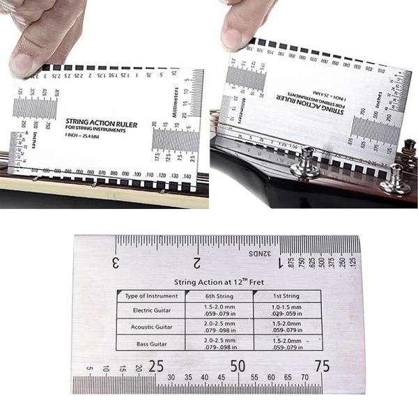 Steel String Action Gauge Linjal Guide Setup Mätning Luthier f silver